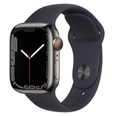 Apple Watch Series 7 GPS + Cellular Graphite Stainless Steel 45mm Black Sport Band - Pristine Apple Watch Series 7 GPS + Cellular Graphite Stainless Steel 45mm Black Sport Band - Pristine