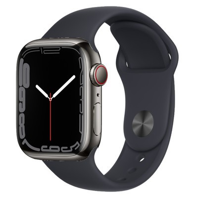 Apple Watch Series 7 GPS + Cellular Graphite Stainless Steel 45mm Black Sport Band - Very Good Apple Watch Series 7 GPS + Cellular Graphite Stainless Steel 45mm Black Sport Band - Very Good