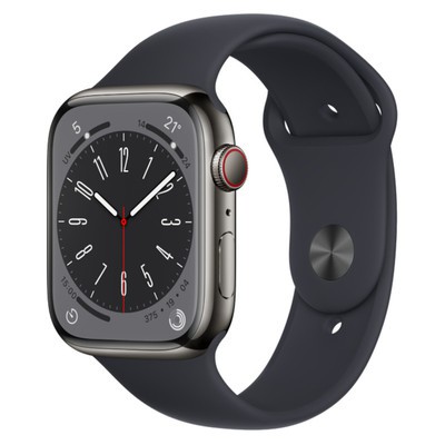 Apple Watch Series 8 GPS + Cellular Graphite Stainless Steel 45mm Black Sport Band - Pristine