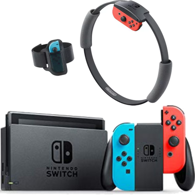 Nintendo Switch Neon Blue / Neon Red With Ring Fit Adventure - Very Good