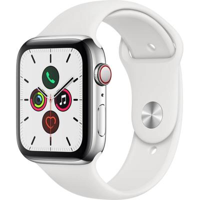 Apple Watch Series 7 GPS + Cellular Silver Stainless Steel 45mm White Sport Band - Very Good Apple Watch Series 7 GPS + Cellular Silver Stainless Steel 45mm White Sport Band - Very Good