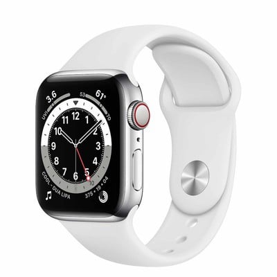 Apple Watch Series 6 GPS + Cellular Silver SS 44mm White Sport Band - Very Good Apple Watch Series 6 GPS + Cellular Silver SS 44mm White Sport Band - Very Good