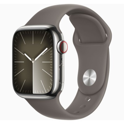 Apple Watch Series 9 GPS + Cellular Silver Stainless Steel 45mm Clay Sport Band - Good