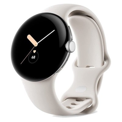 Google Pixel Watch LTE Polished Silver 41mm Chalk Active Band Unlocked - Good
