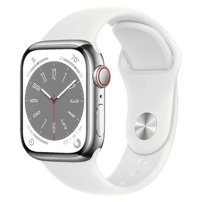 Apple Watch Series 8 GPS + Cellular Silver Stainless Steel 45mm White Sport Band - Very Good