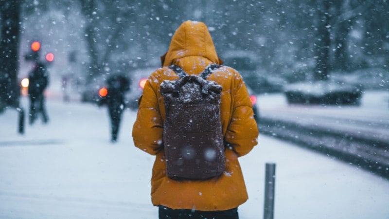 Person walking in snowstorm